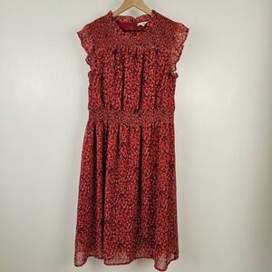 Betsy's‎ Boutique Shop Flutter Sleeve Floral Dress Sz XL Red Chiffon Ditsy